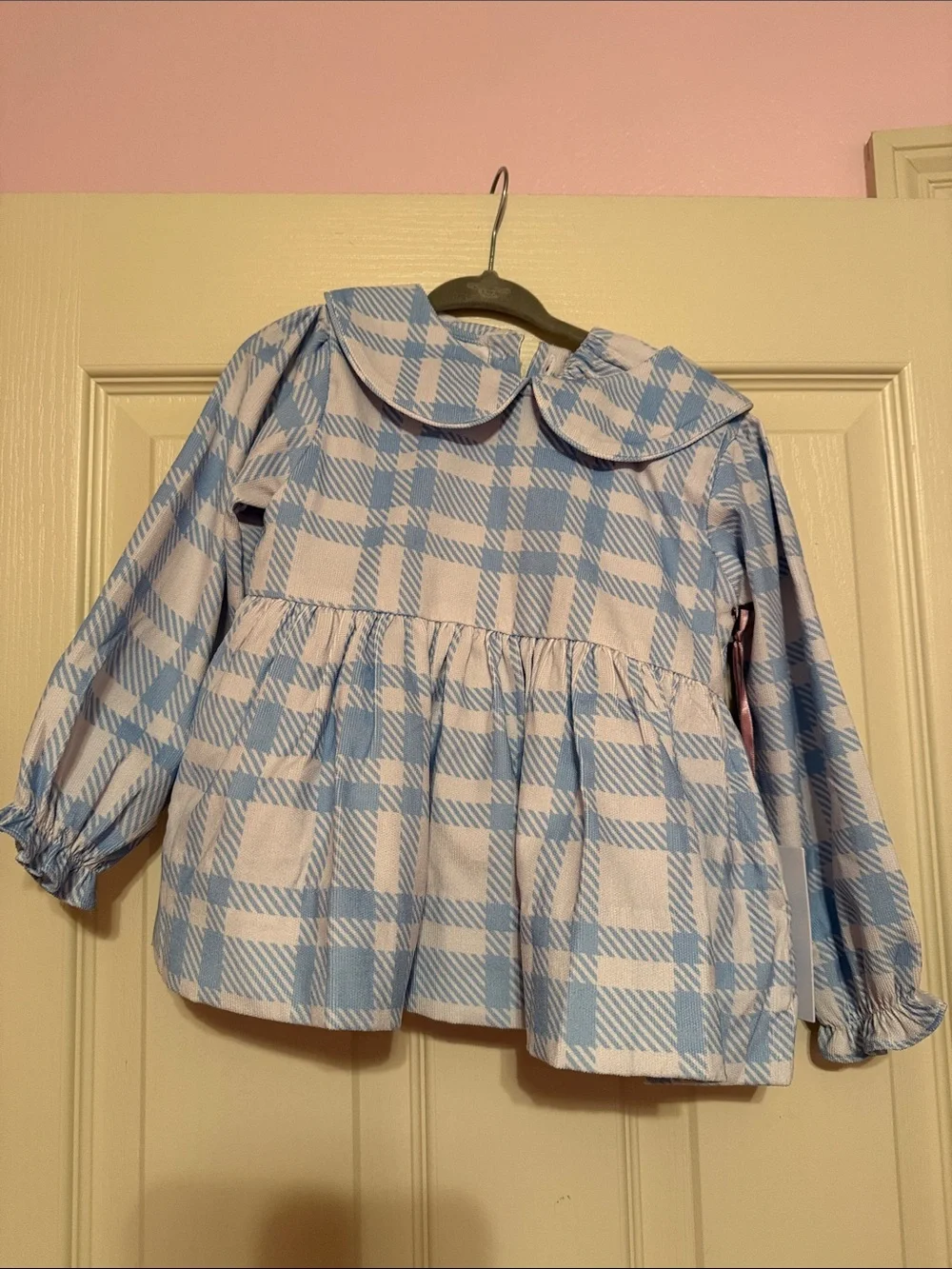 Girls' Blue Plaid Peter Pan Collar Top and Short Set